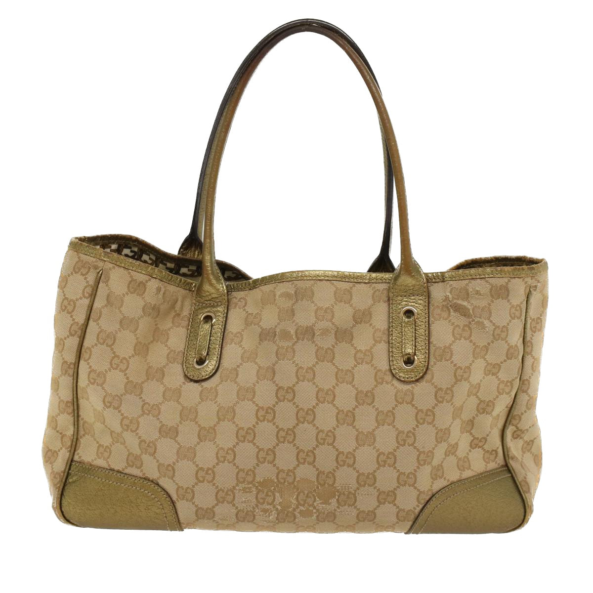 GUCCI GG Canvas Shoulder Bag Leather Beige Gold 168805 47525