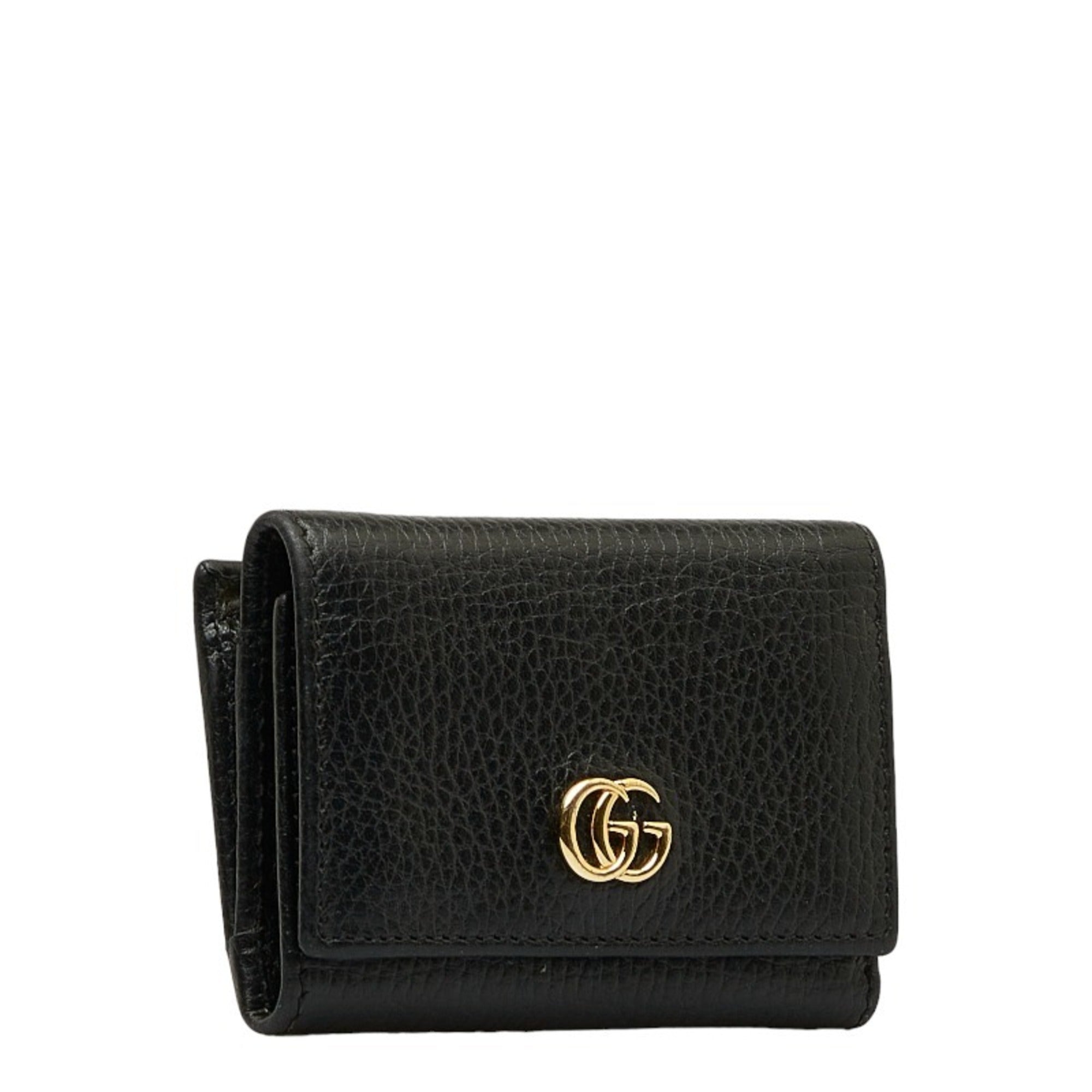 GUCCI GG Marmont Double G Trifold Wallet Lshaped 644407 Black Leather Women's
