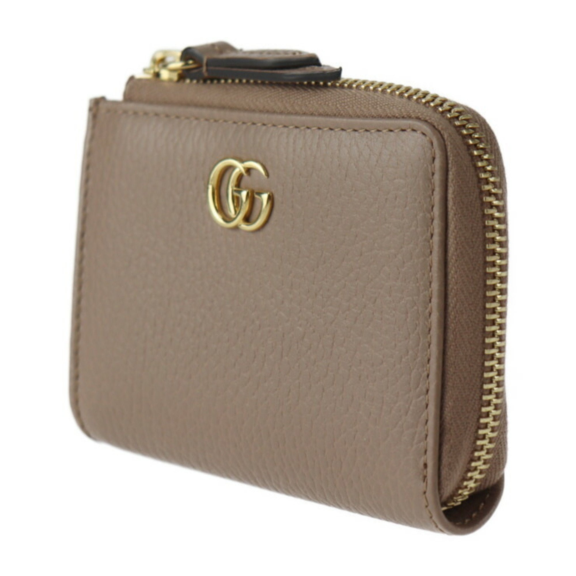 GUCCI GG Marmont Coin Case 644406 Leather Beige Gold Metal Fittings Purse Lshaped Zipper Japan Limited