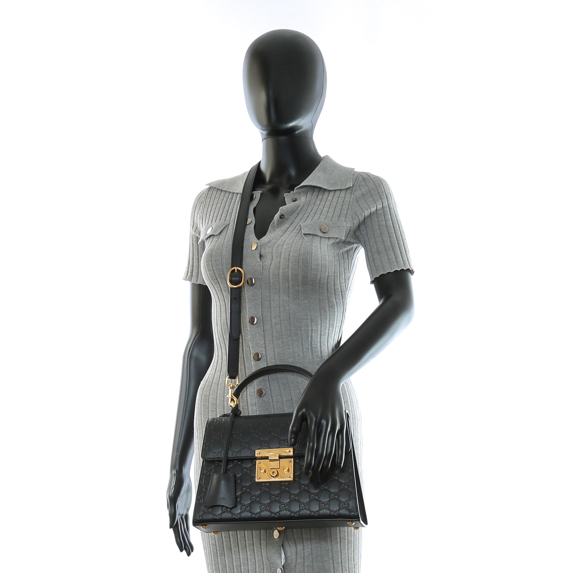 GUCCI Guccissima Top Handle Padlock Bag Black