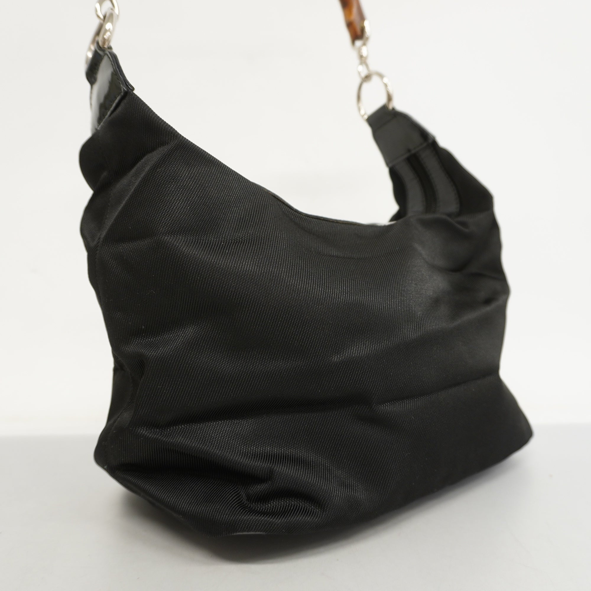 GUCCI Bamboo Shoulder Bag 000 1998 0531 Women's Nylon Shoulder Bag Black