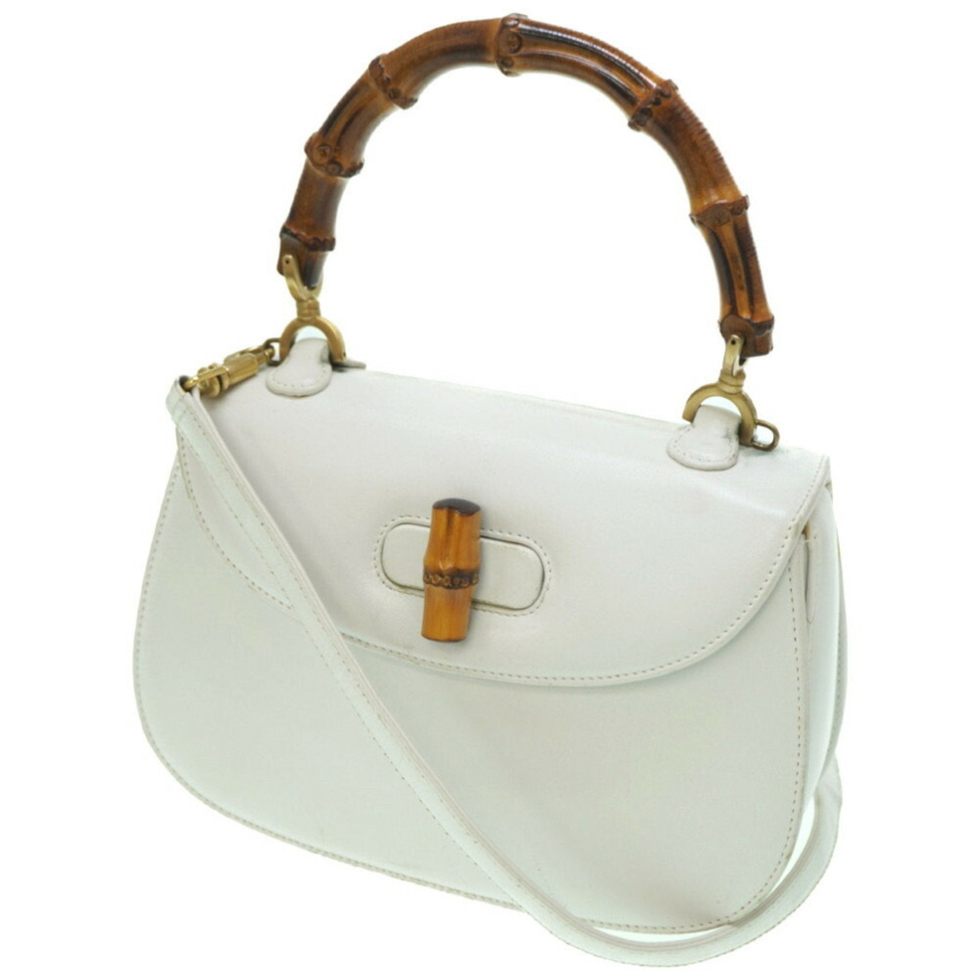 GUCCI bamboo shoulder handbag leather white strap