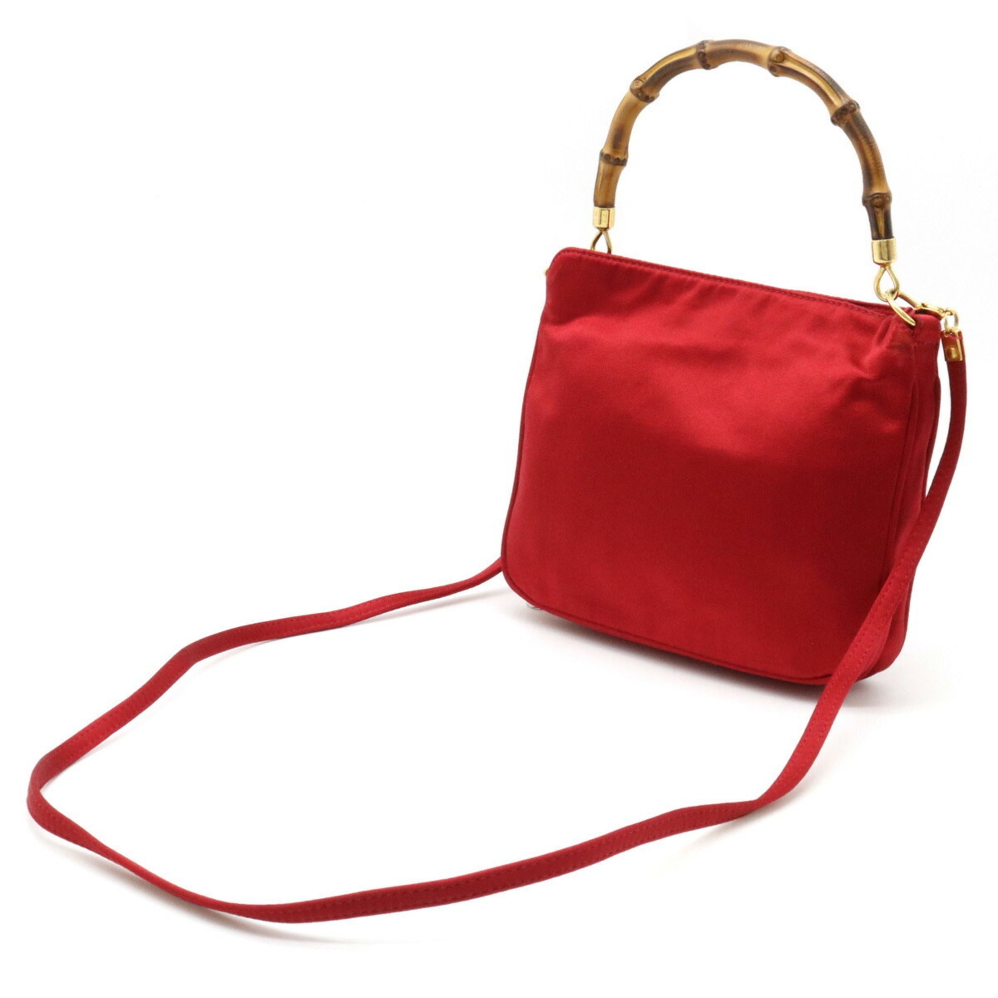 GUCCI Bamboo Handbag Shoulder Bag Satin Red 005.781.0315