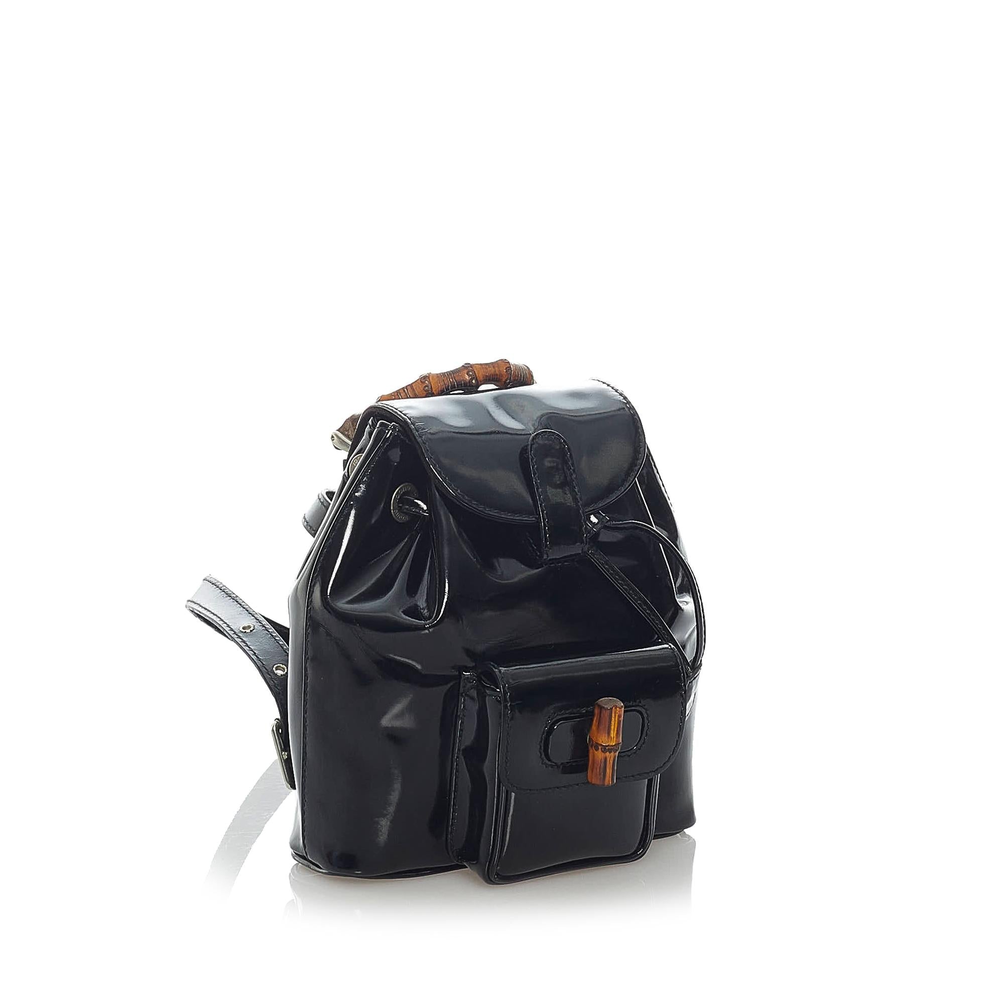 Gucci Bamboo Patent Leather Drawstring Backpack SHG33262