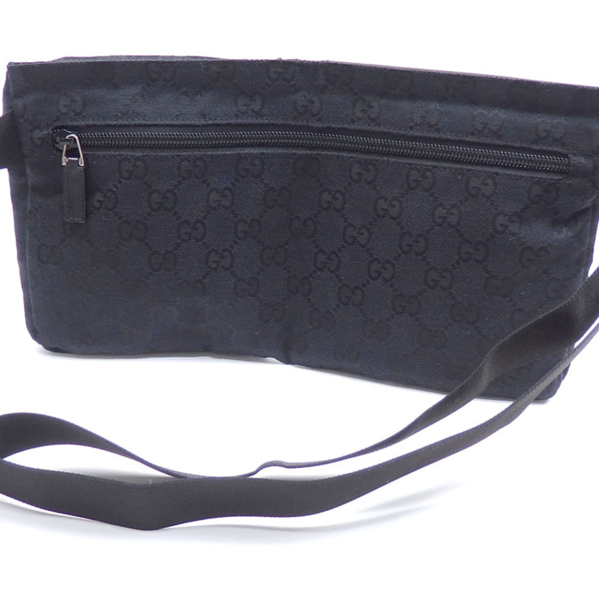 GUCCI Body Bag Black GG Canvas Leather 28556 Waist Pouch Women's Men's
