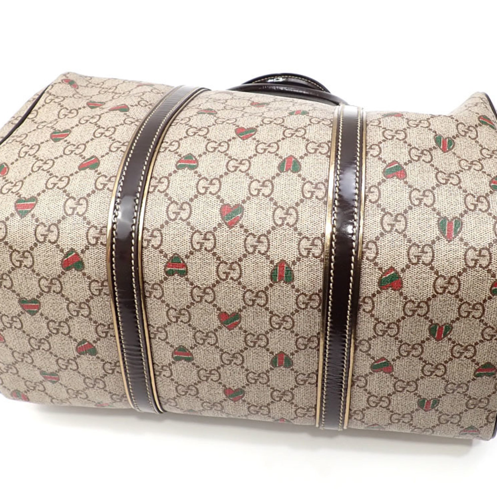 GUCCI Boston Bag GG Supreme Women's Beige Brown PVC Patent Leather 193603 Hand Plus