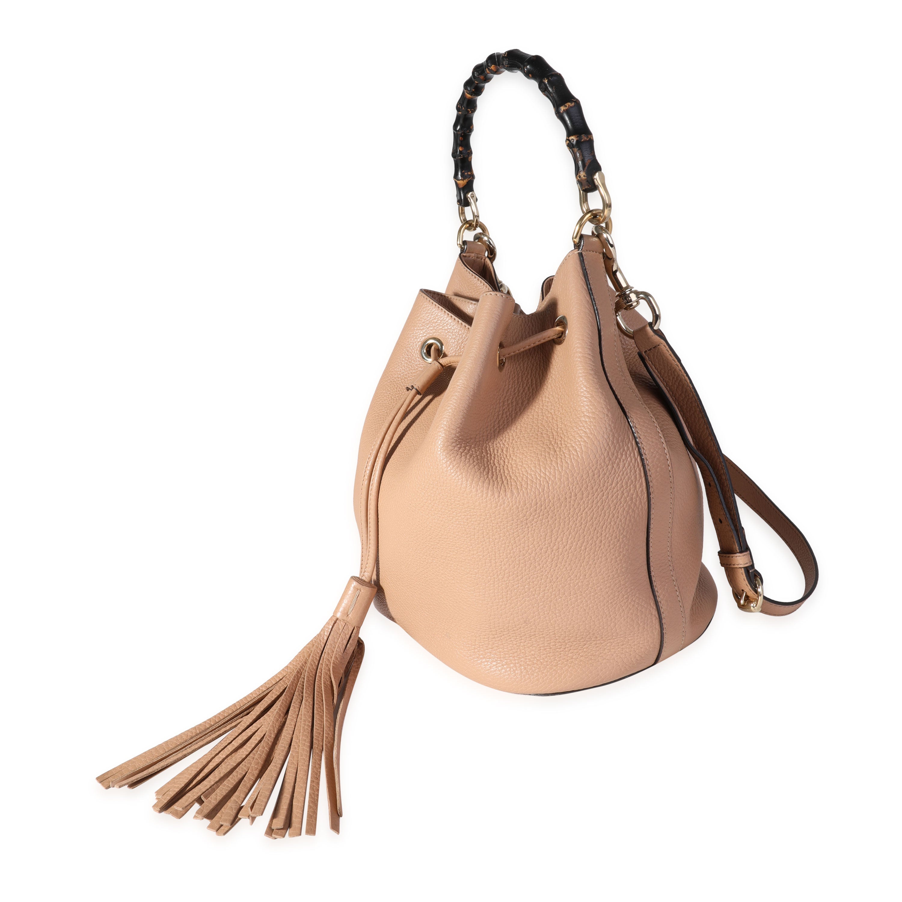 Gucci Beige Pebbled Leather Miss Bamboo Bucket Bag