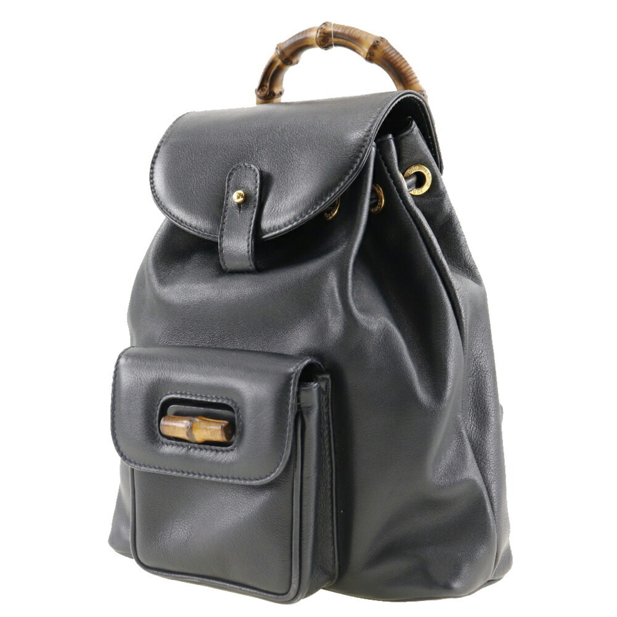 GUCCI Bamboo Mini Backpack RucksackDaypack 003.1705.0030 Calf Italian Navy Flap Ladies