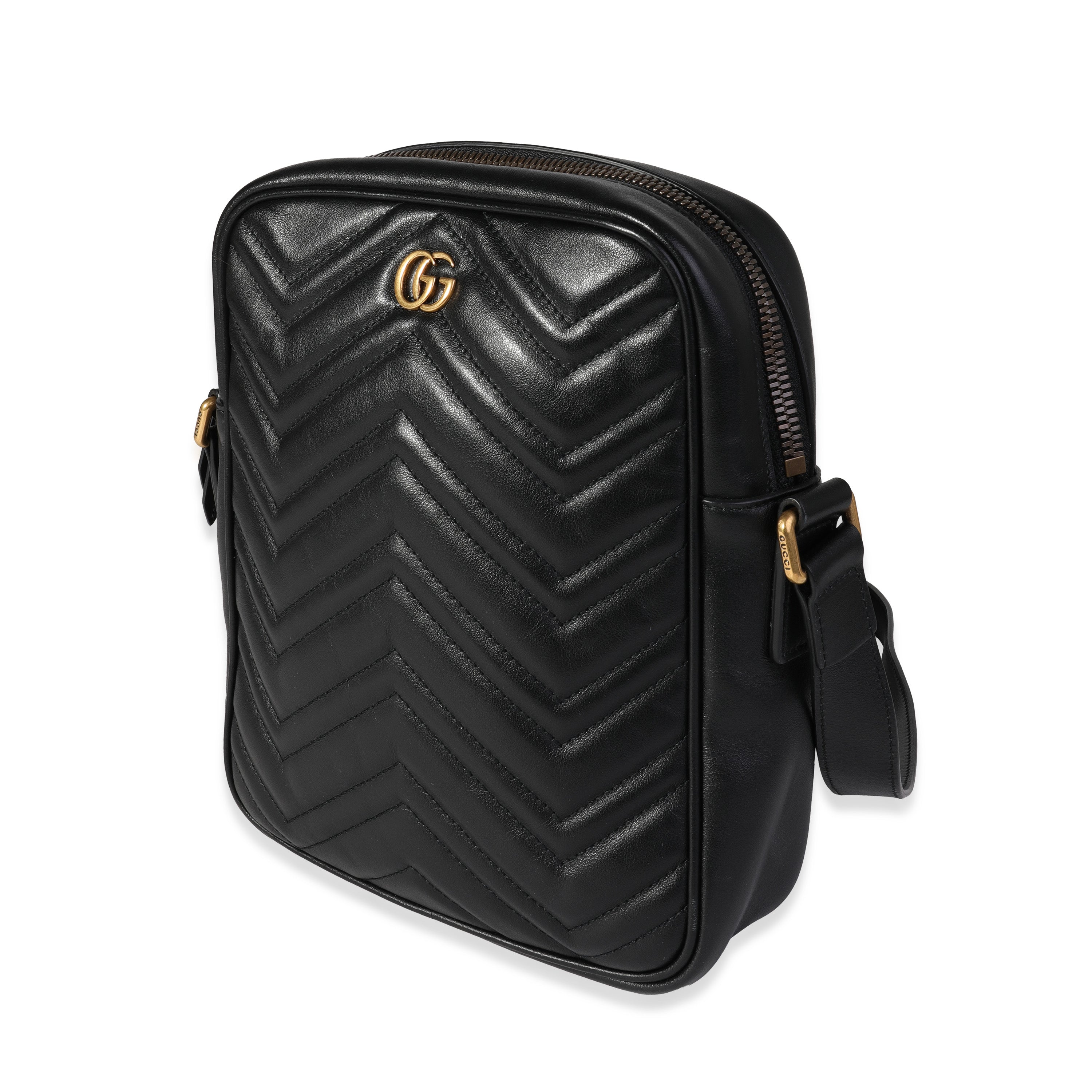 Gucci Black Matelass Leather Marmont Messenger Bag