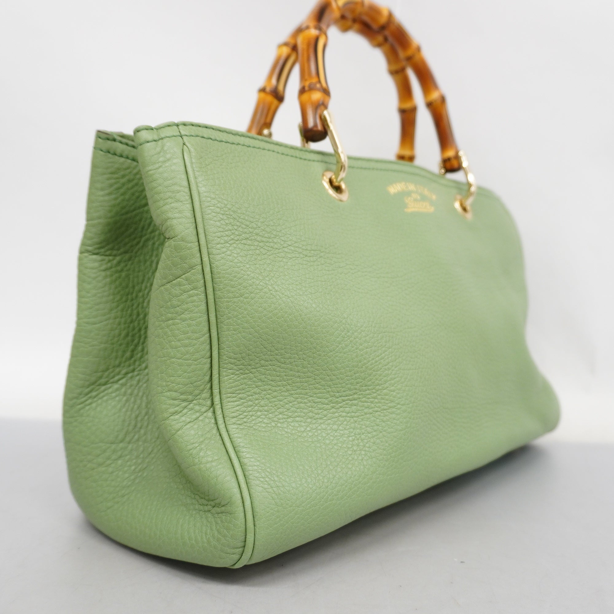 GUCCI Bamboo 2way Bag 323660 Leather Handbag,Shoulder Bag Light Green