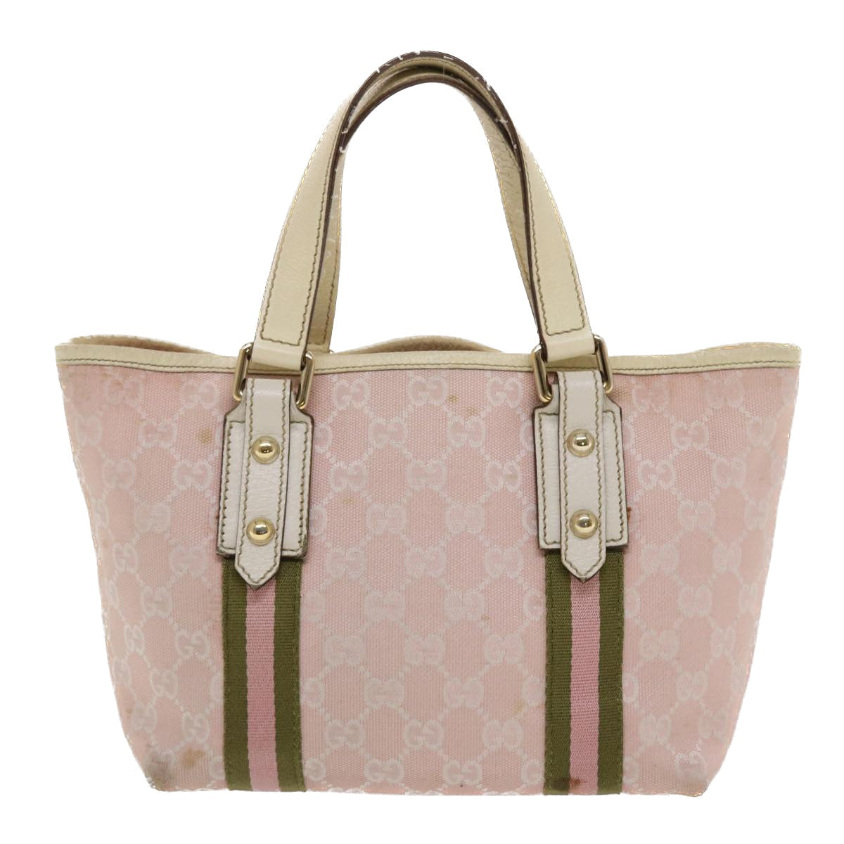 GUCCI GG Canvas Sherry Line Hand Bag Pink White Green 49075