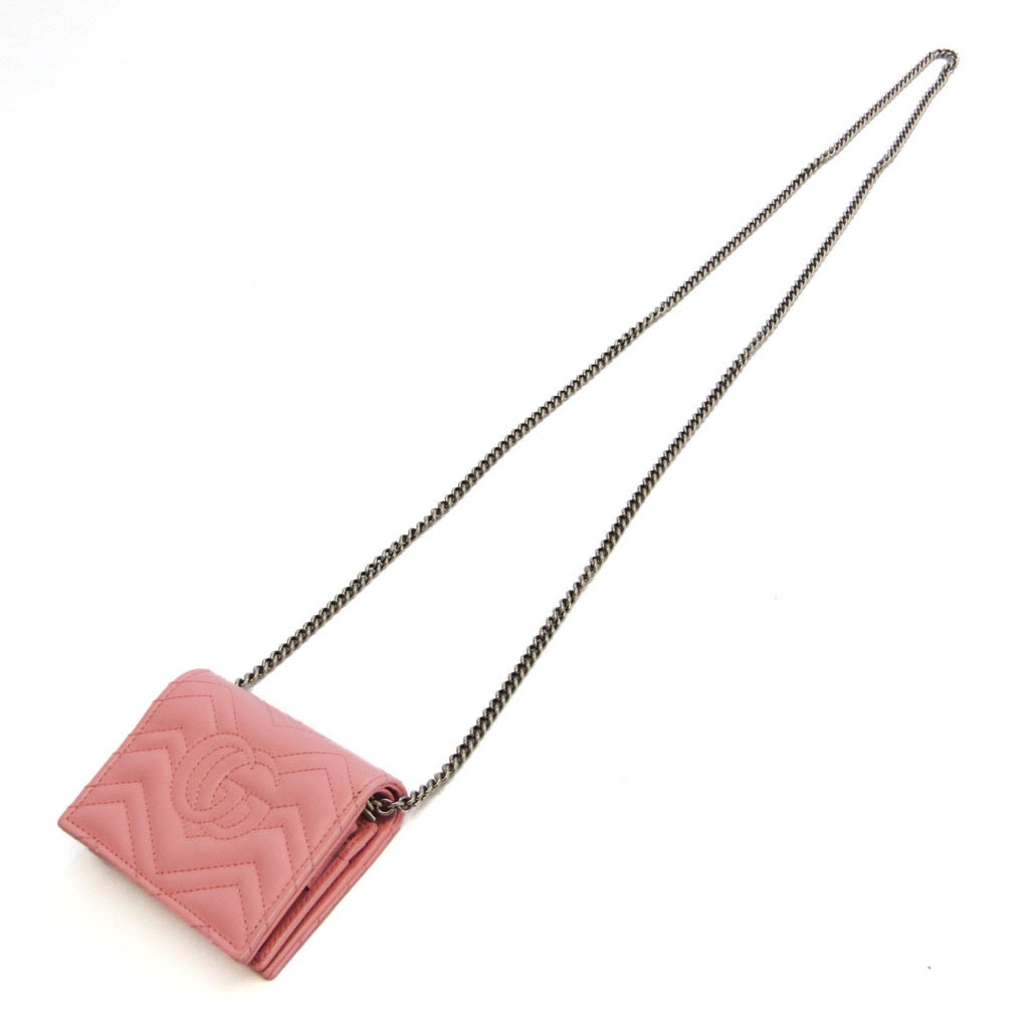 GUCCI GG Marmont 625693 Women's Leather ChainShoulder Wallet Pink