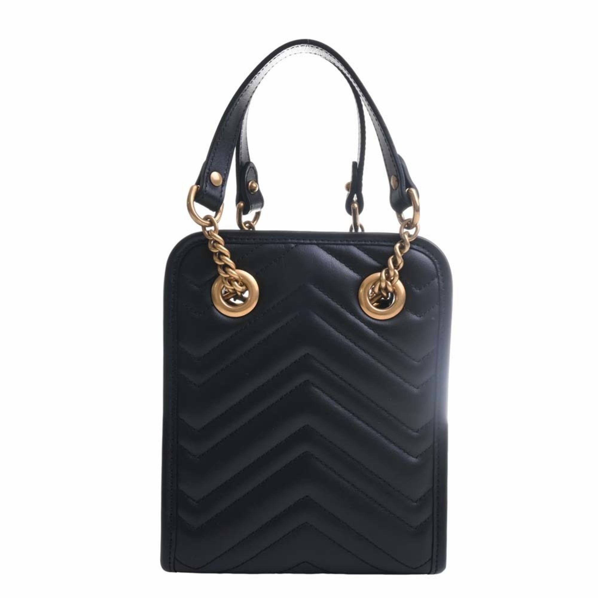 GUCCI GG Marmont Quilted Leather Chain Shoulder Bag 696123 Black Women's