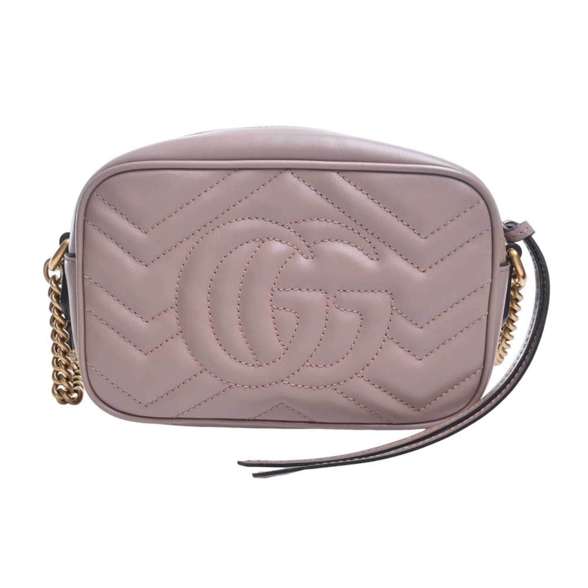GUCCI GG Marmont Leather Chain Shoulder Bag 448065 Pink Beige Women's