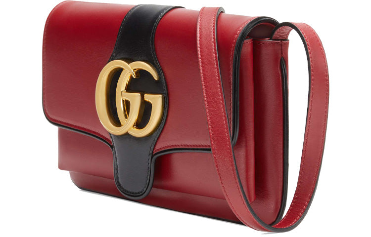 GUCCI Arli Gold Label Logo Colorblock Leather Shoulder Messenger Bag Small Red Black 5501290V1IG6663
