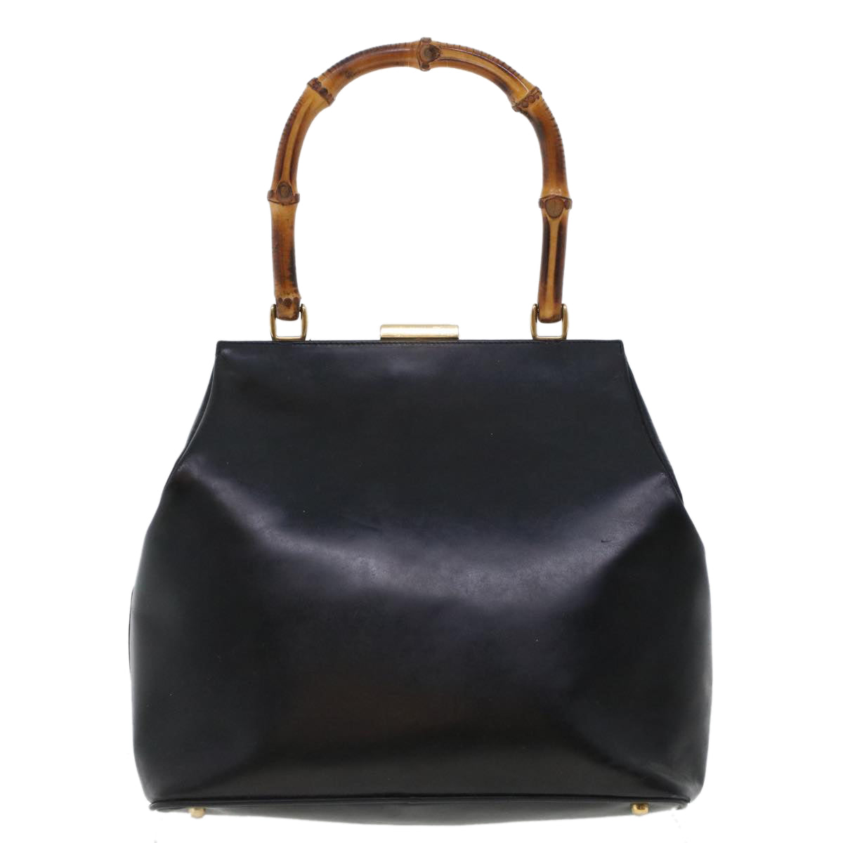 GUCCI Bamboo Gamaguchi Hand Bag Leather Black 000.781.0295 43320