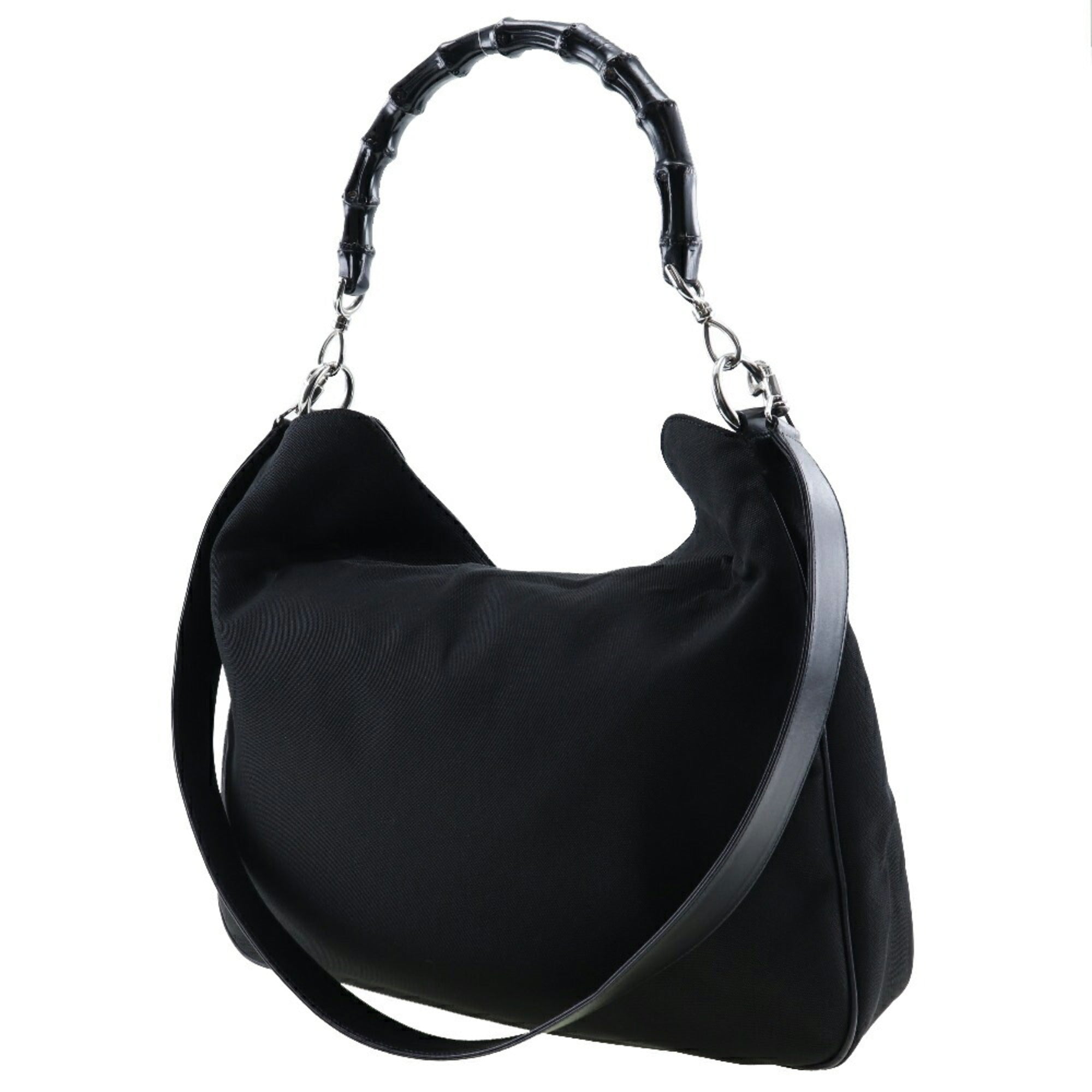 GUCCI Bamboo Handbag 0010577 Nylon Canvas Made in Italy Black Shoulder 2way A4 Magnetic Type Ladies