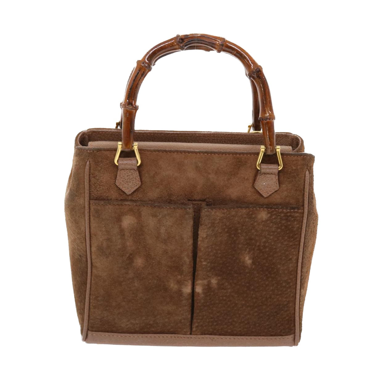 GUCCI Bamboo Hand Bag Suede 2way Brown 50264