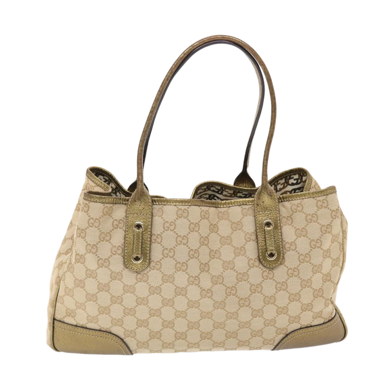 GUCCI GG Canvas Princy Line Tote Bag Leather Gold Tone 163805 tb793