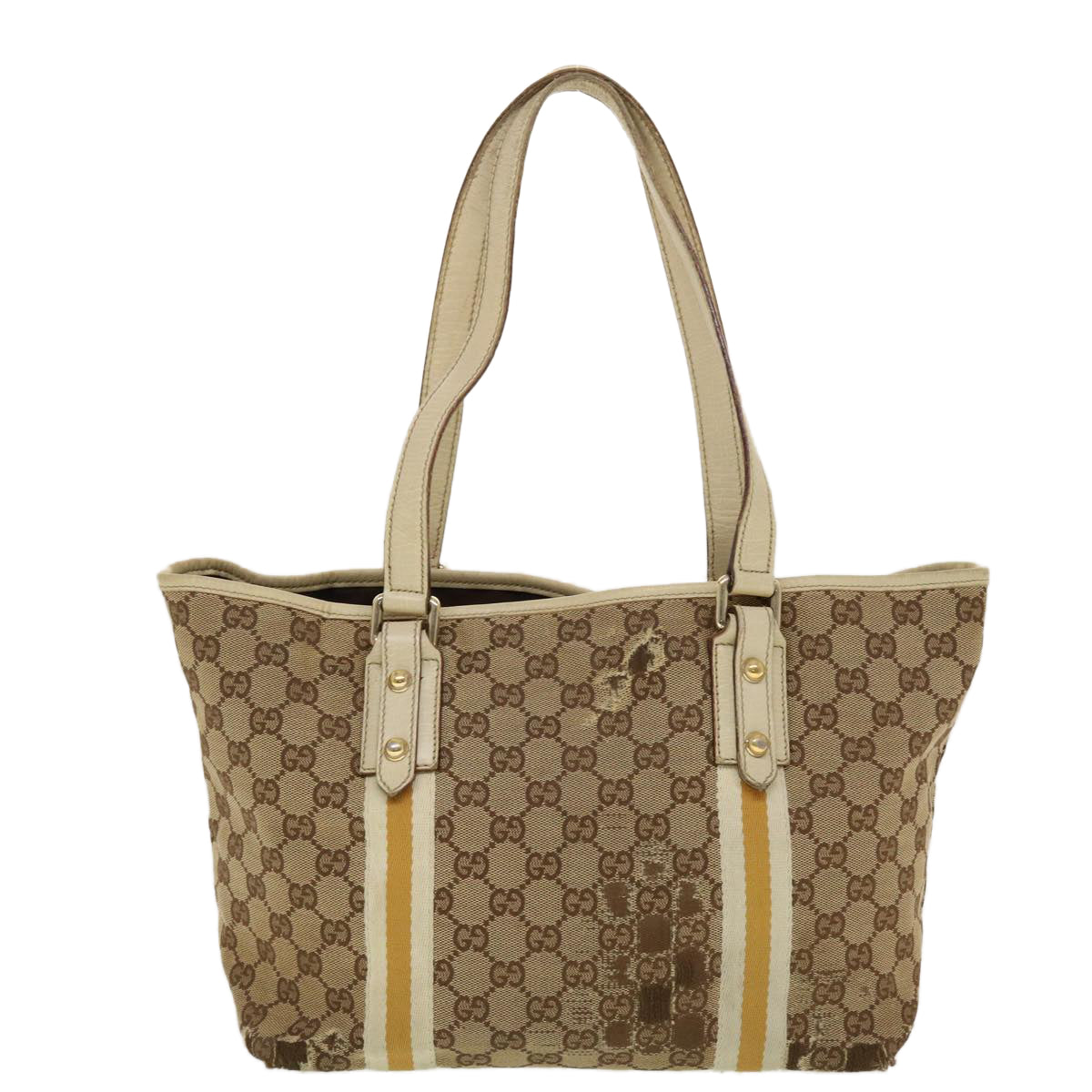 GUCCI GG Canvas Sherry Line Tote Bag Beige Orange yellow 137896 ti1129