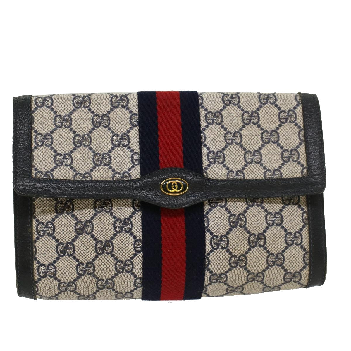 GUCCI GG Canvas Sherry Line Clutch Bag PVC Leather Gray Red Navy yk7169