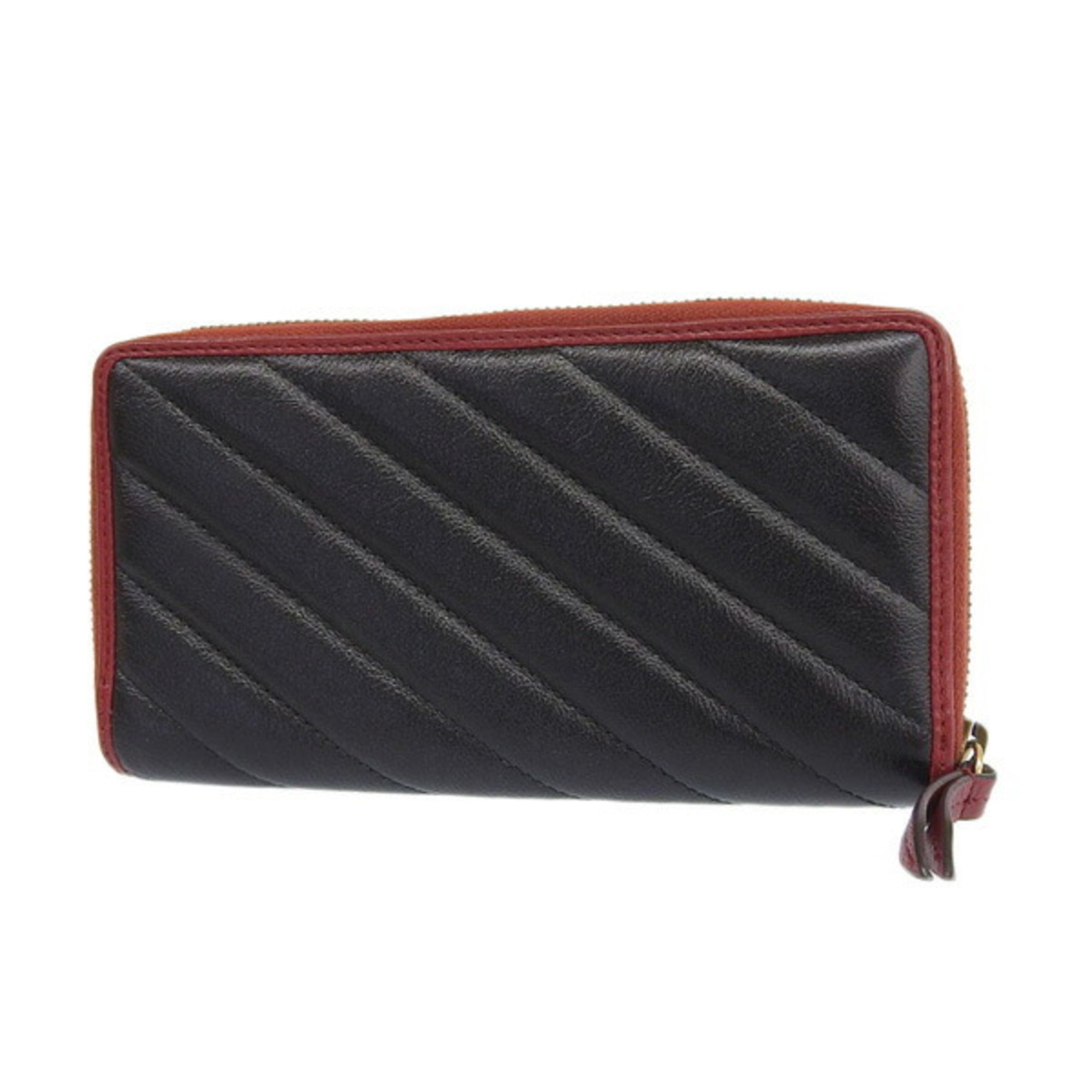 GUCCI GG Marmont Leather Round Long Wallet 573810 BlackRed Women's
