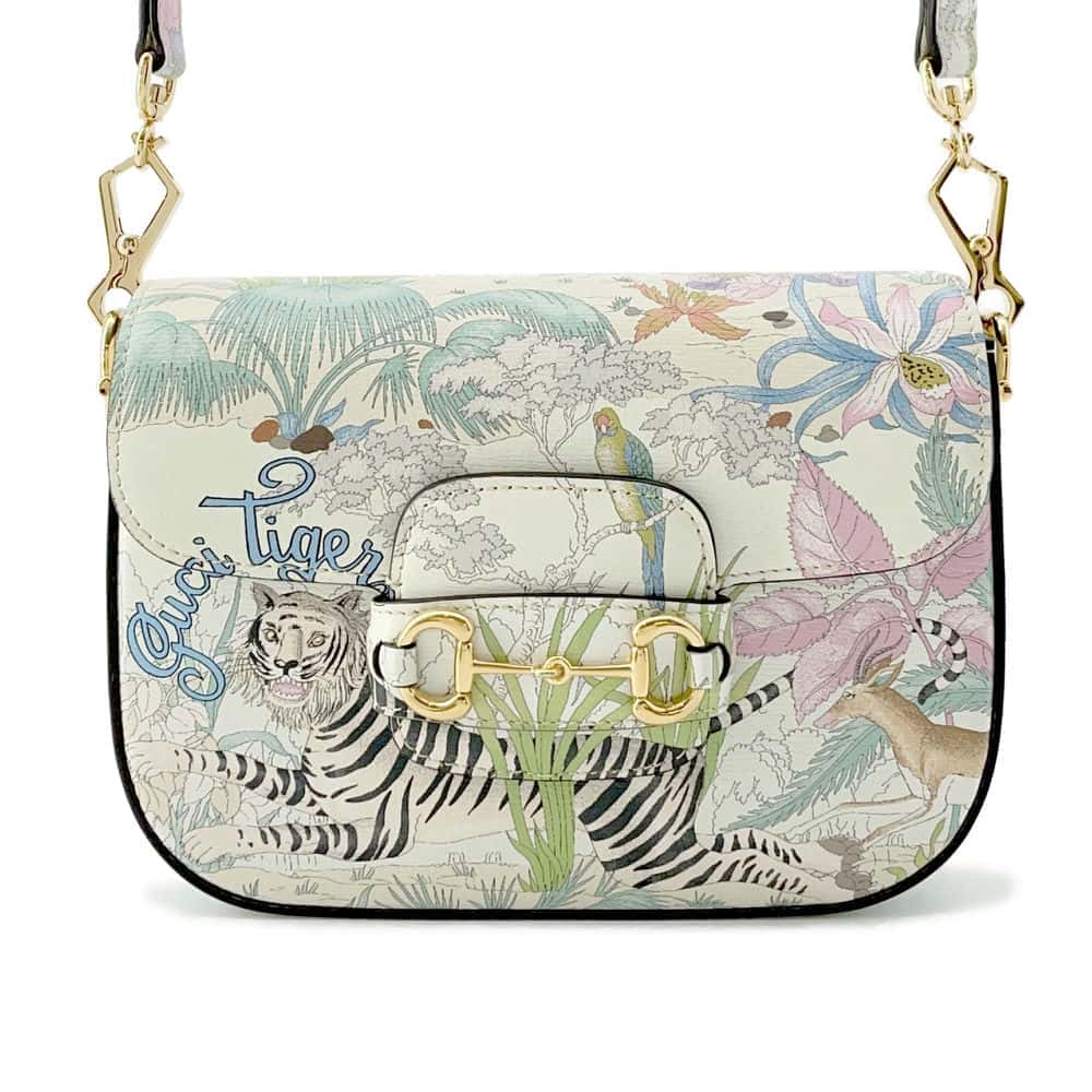GUCCI Horsebit 1955 Animal Print Shoulder Bag IvoryMulticolor 677266 Leather