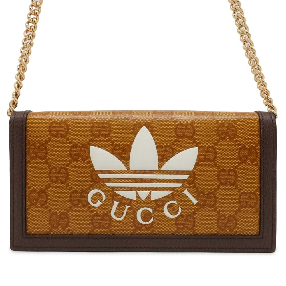 GUCCI Adidas Collaboration Chain Wallet YellowBrown 621892 PVCLeather