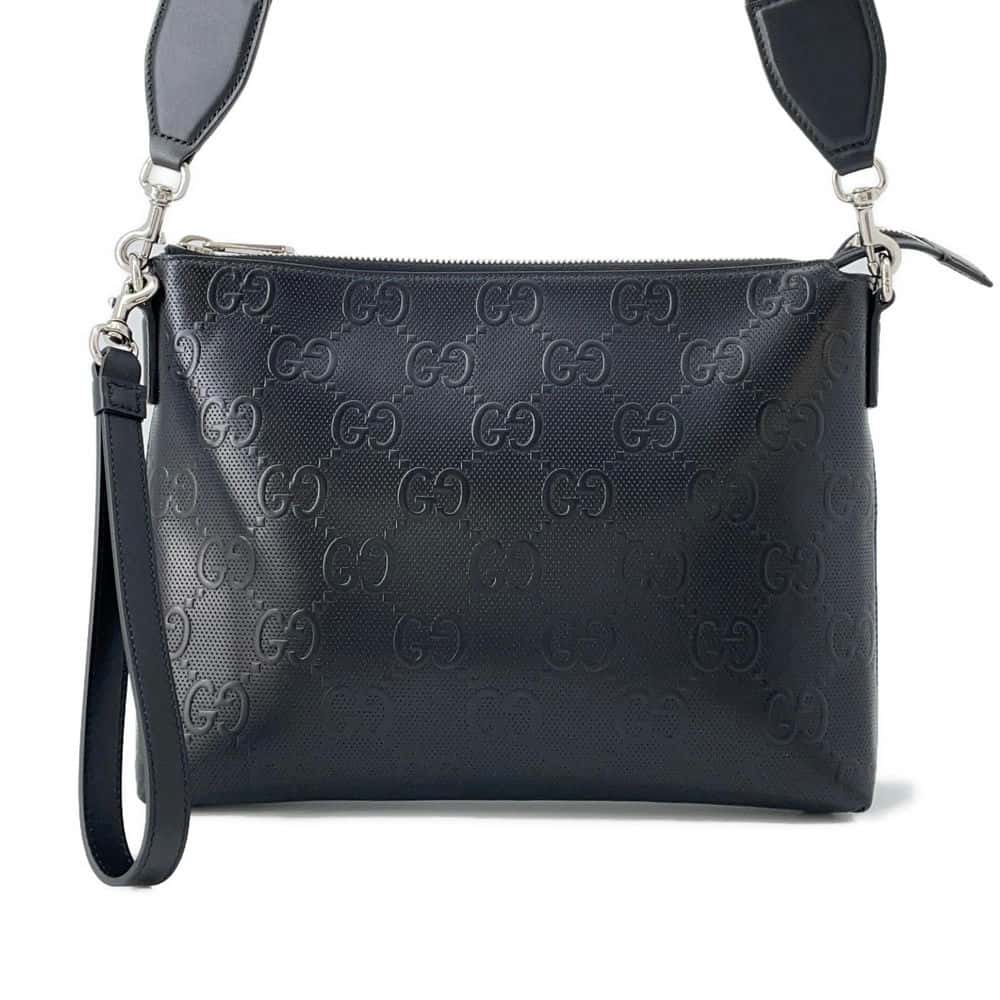 GUCCI GGembossed messenger bag Black 696009 Leather