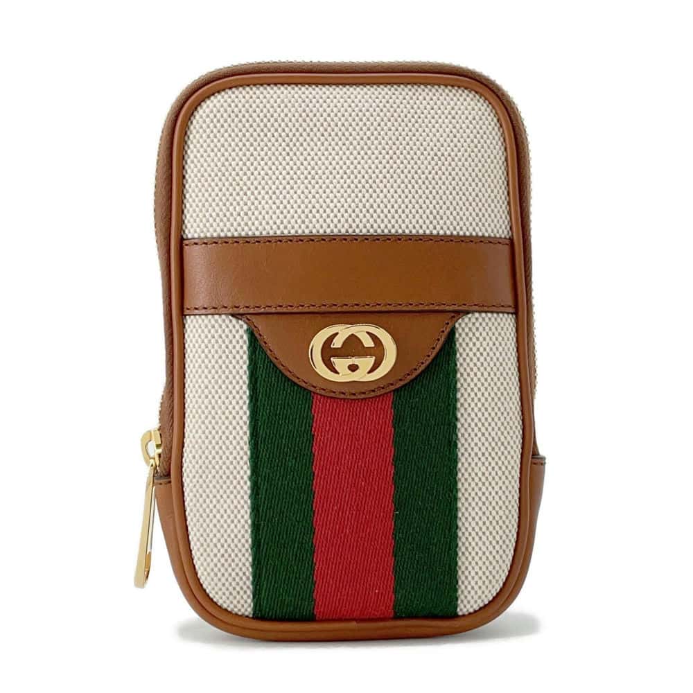 GUCCI Cherie Line Belt Bag Phone Case BeigeBrown 581519 Canvas Leather