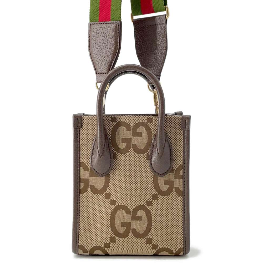 GUCCI Jumbo GG Tote Bag 2way BeigeBrown 699406 Canvas Leather Size Mini
