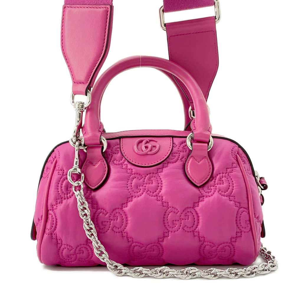 GUCCI GGMatelasse Mini Travel Bag Pink 702251 Nylon Leather Women TopHandle Bags