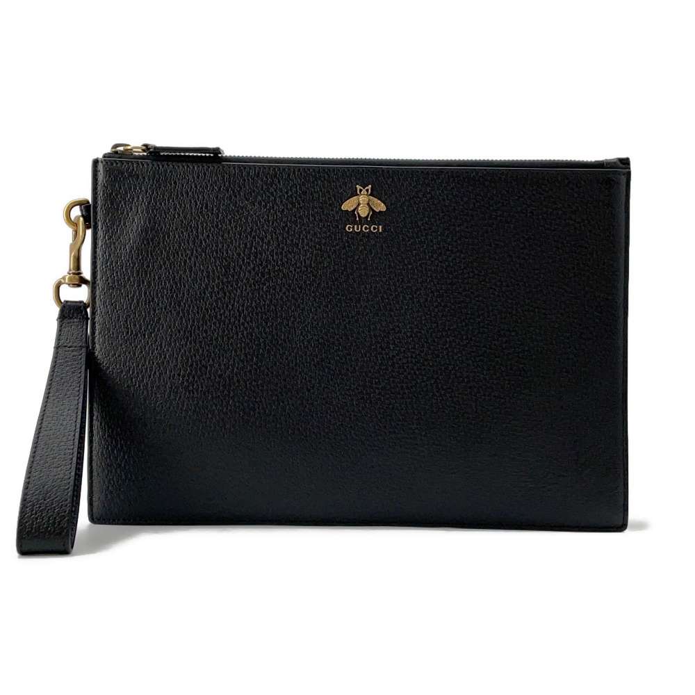 GUCCI Animalier BEE Clutch Bag Black 523684 Leather