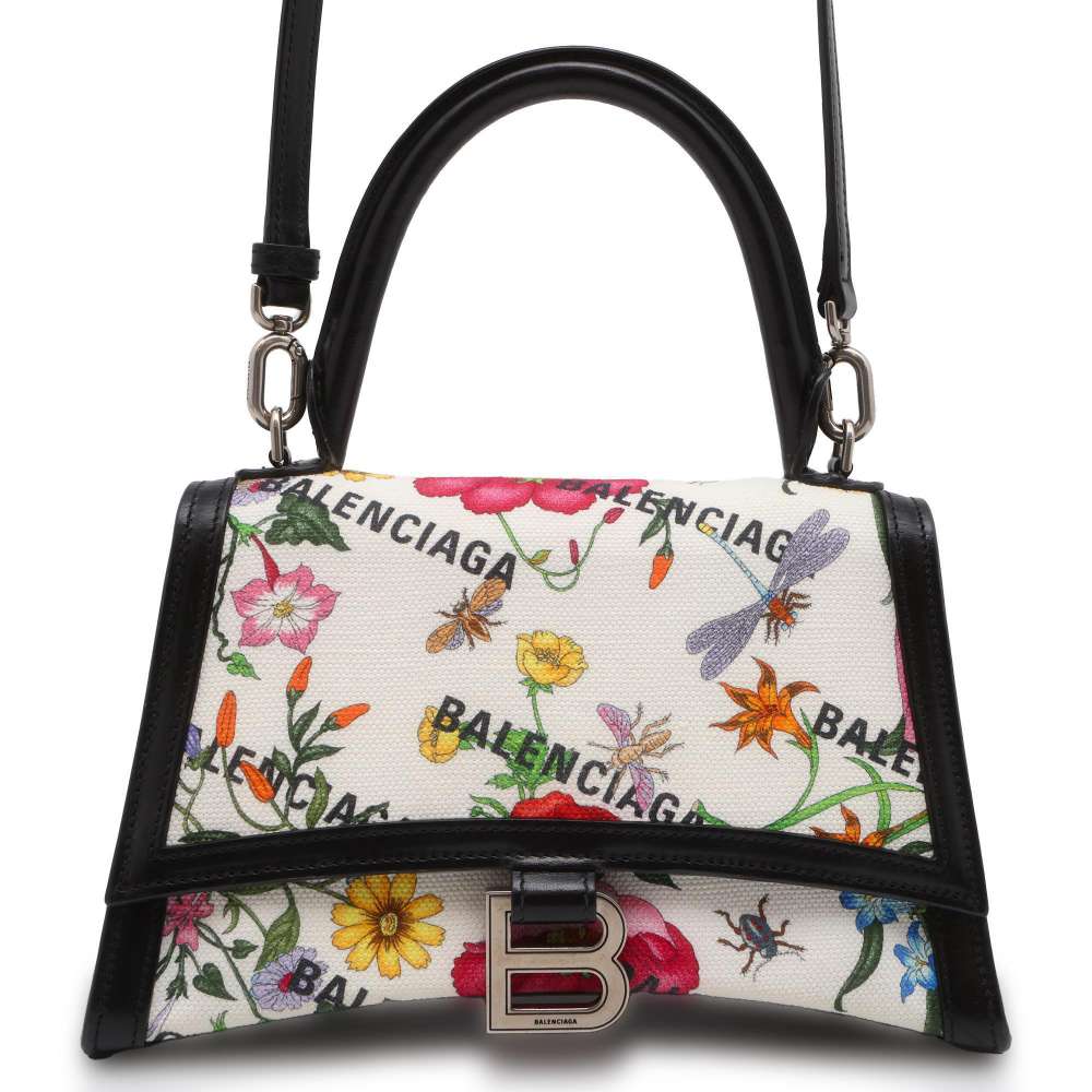 GUCCI Hacker Project Flora Hourglass Handbag WhiteMulticolorBlack 681697 Canvas Leather Size Small