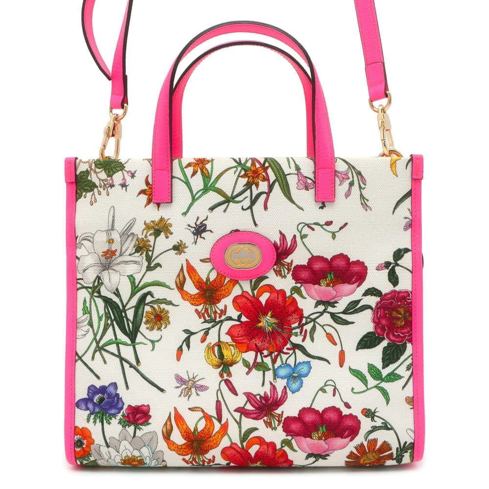 GUCCI Interlocking G Flora 2WAY Shoulder Bag WhitePink 550141 Canvas Leather