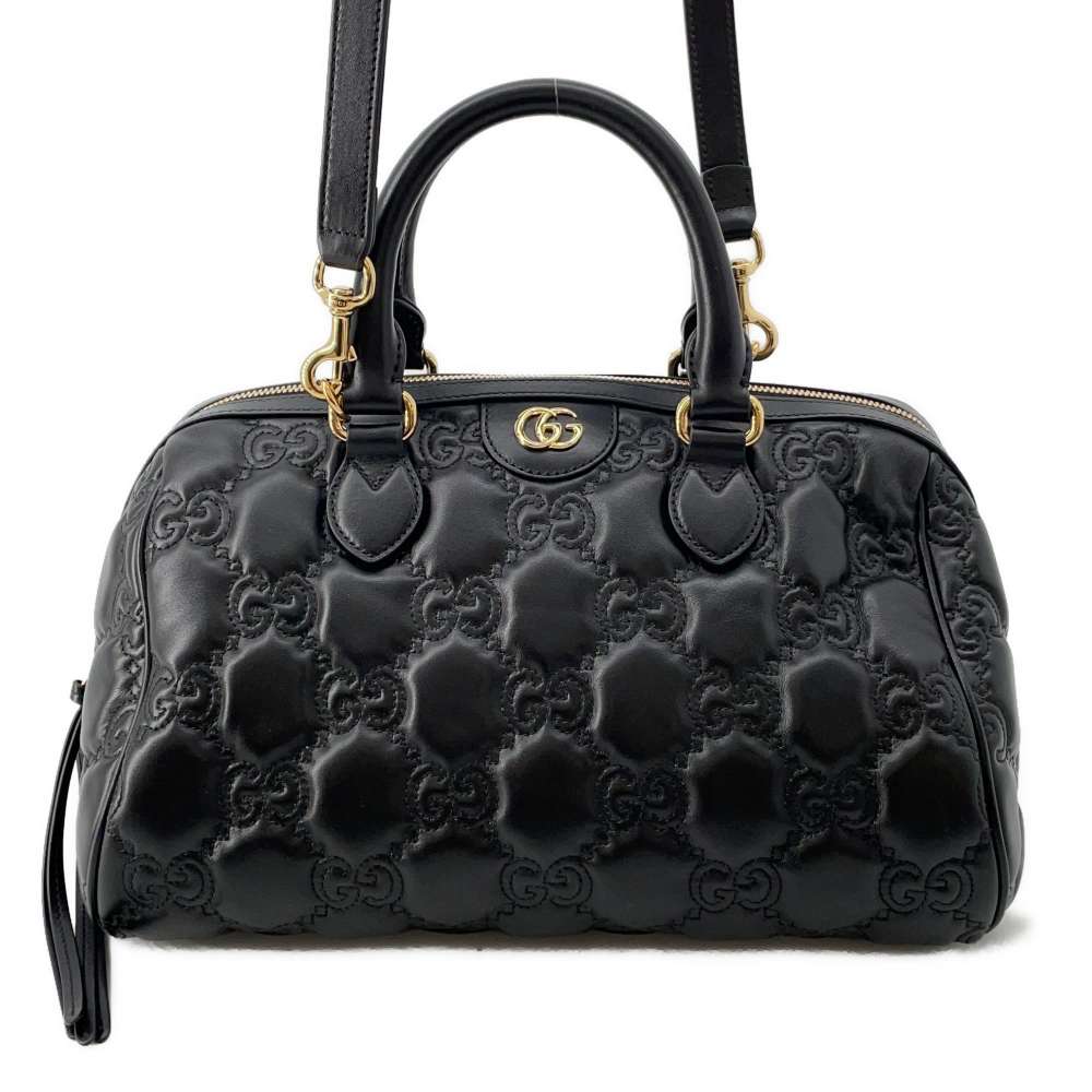 GUCCI GGMatelasse 2wayTravel Bag Black 702242 Leather Size Medium Women blackTopHandle Bags
