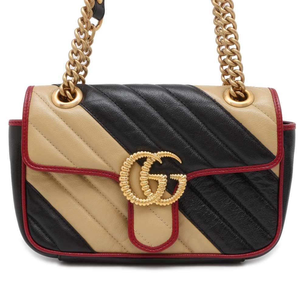 GUCCI GG Marmont ChainShoulder Bag BlackBeige 446744 Leather