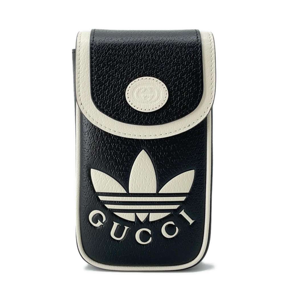 GUCCI Adidas Collaboration Pouch GG Logo Mini Shoulder Bag BlackWhite 721794 Leather