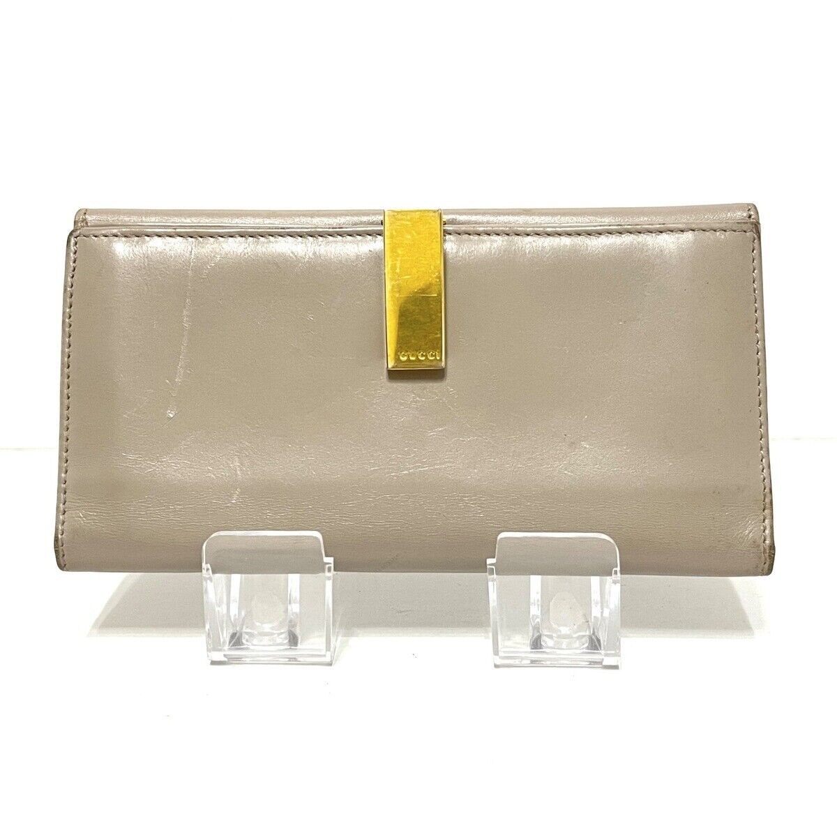 Gucci Gray Beige Leather Long