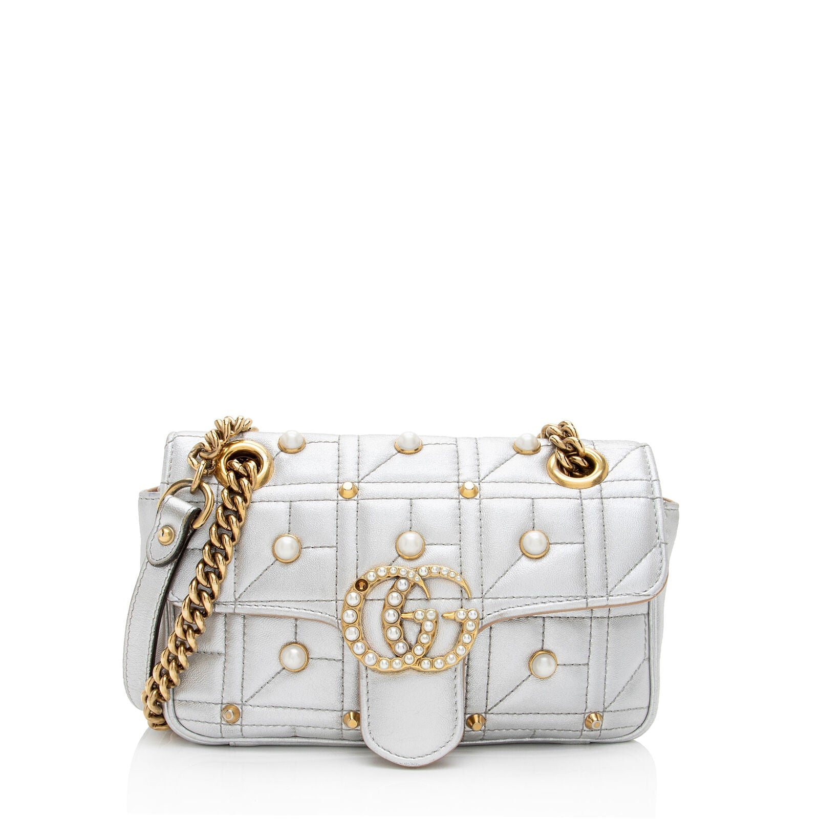 Gucci Metallic Matelasse Leather Pearl Women TopHandle Bags
