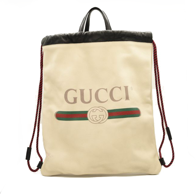 Gucci Calfskin Logo Drawstring Backpack Mystic White