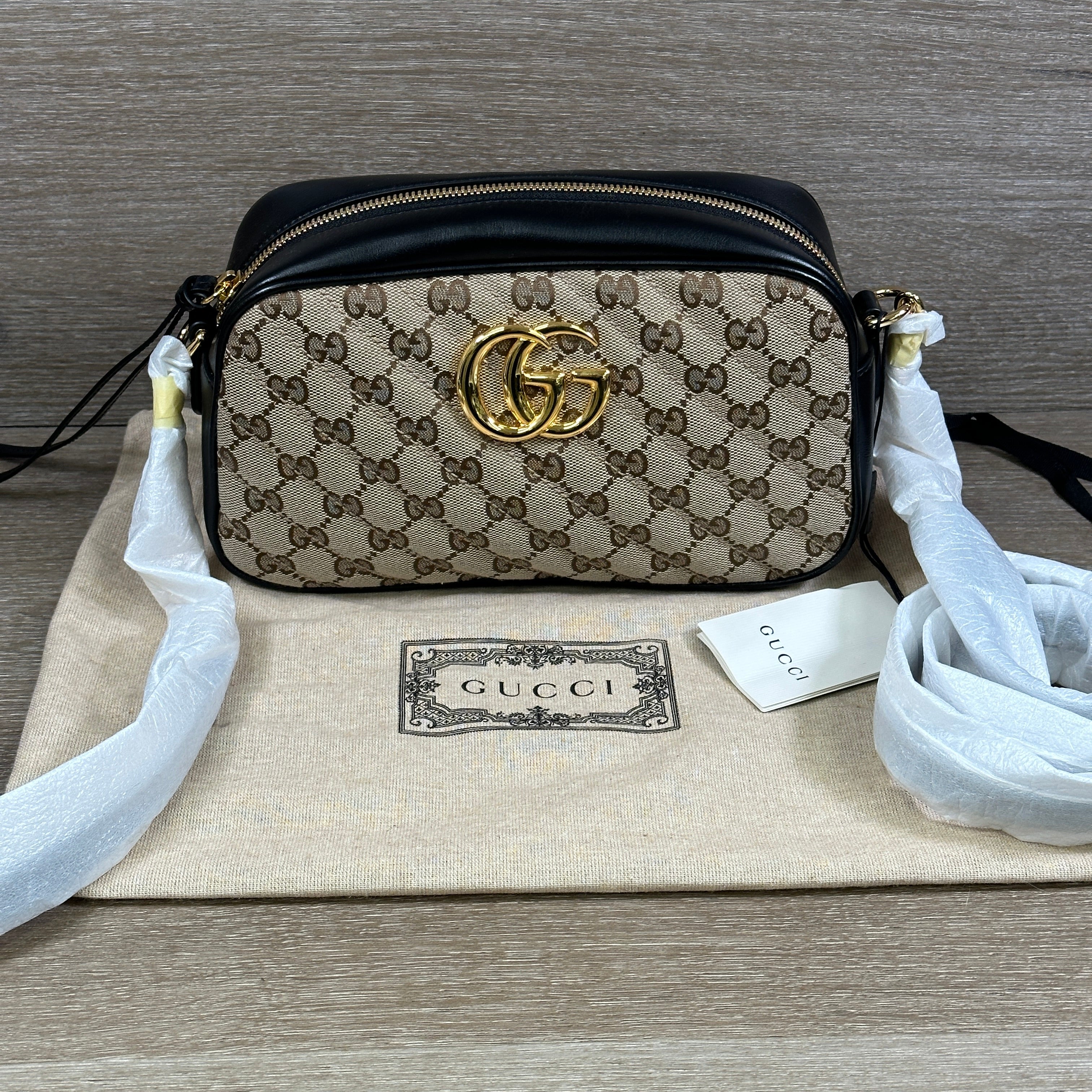 Gucci Canvas GG Marmont Crossbody Shoulder Bag Black