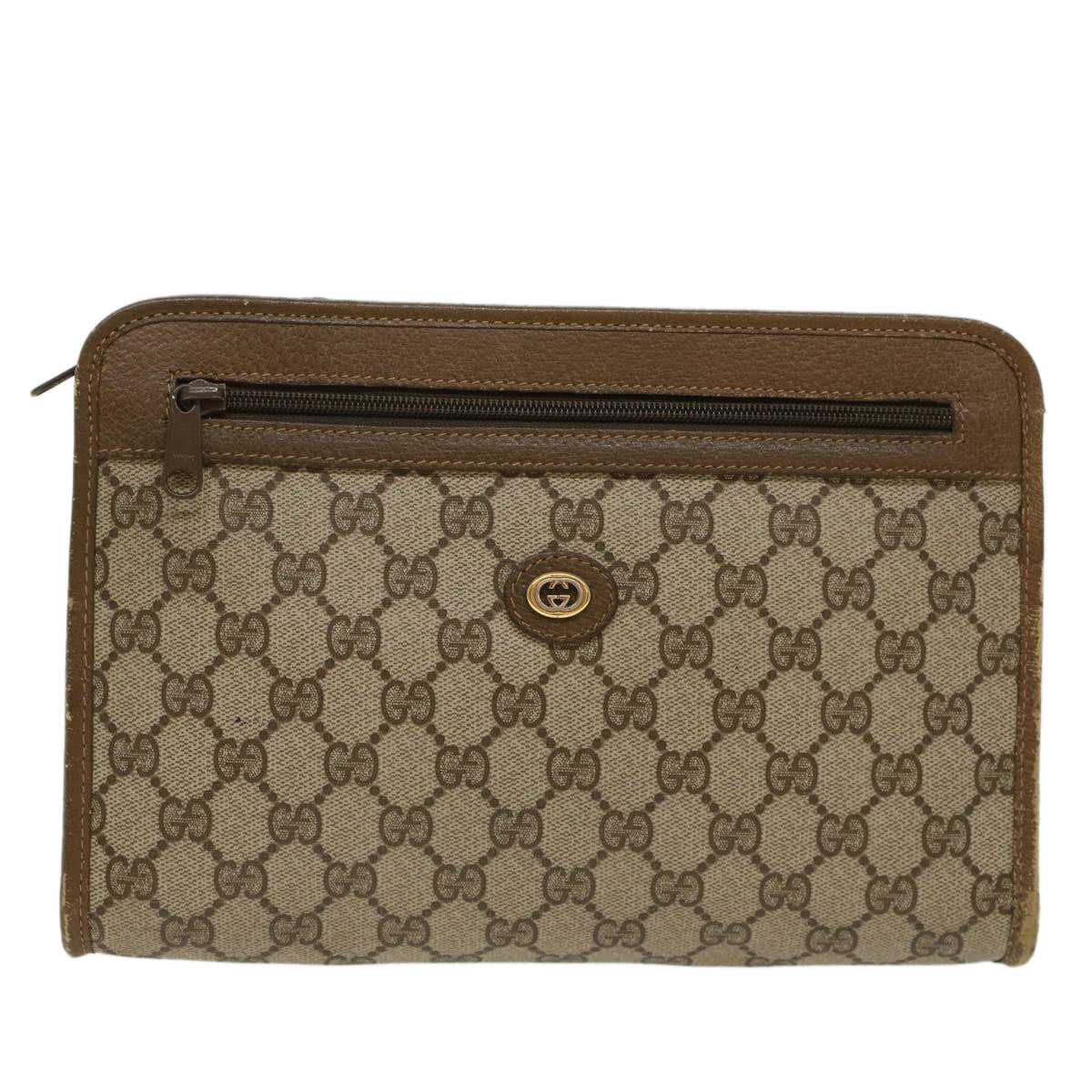 GUCCI GG Canvas Clutch Bag PVC Leather Beige yk7935B