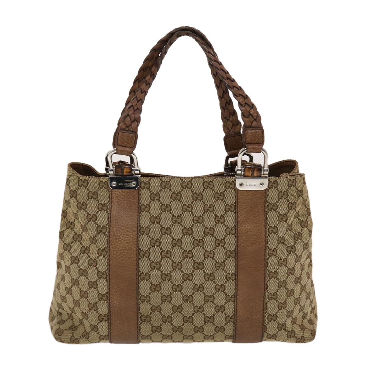GUCCI GG Canvas Bamboo Tote Bag Beige Brown 49058