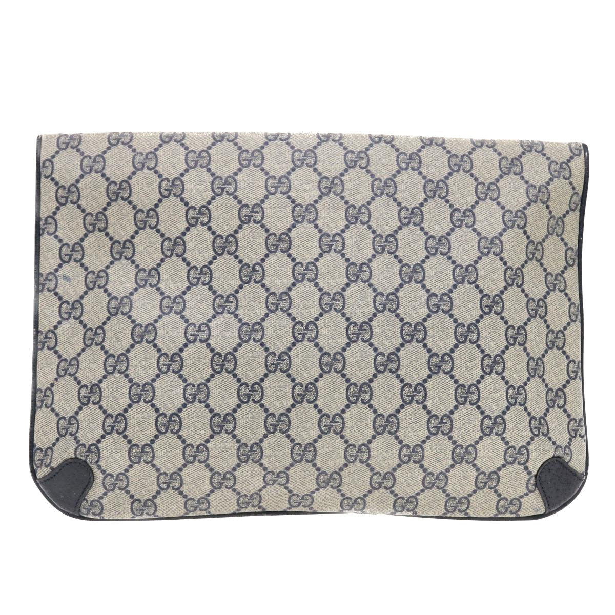GUCCI GG Canvas Clutch Bag PVC Leather Gray Navy 89 02 075 49798