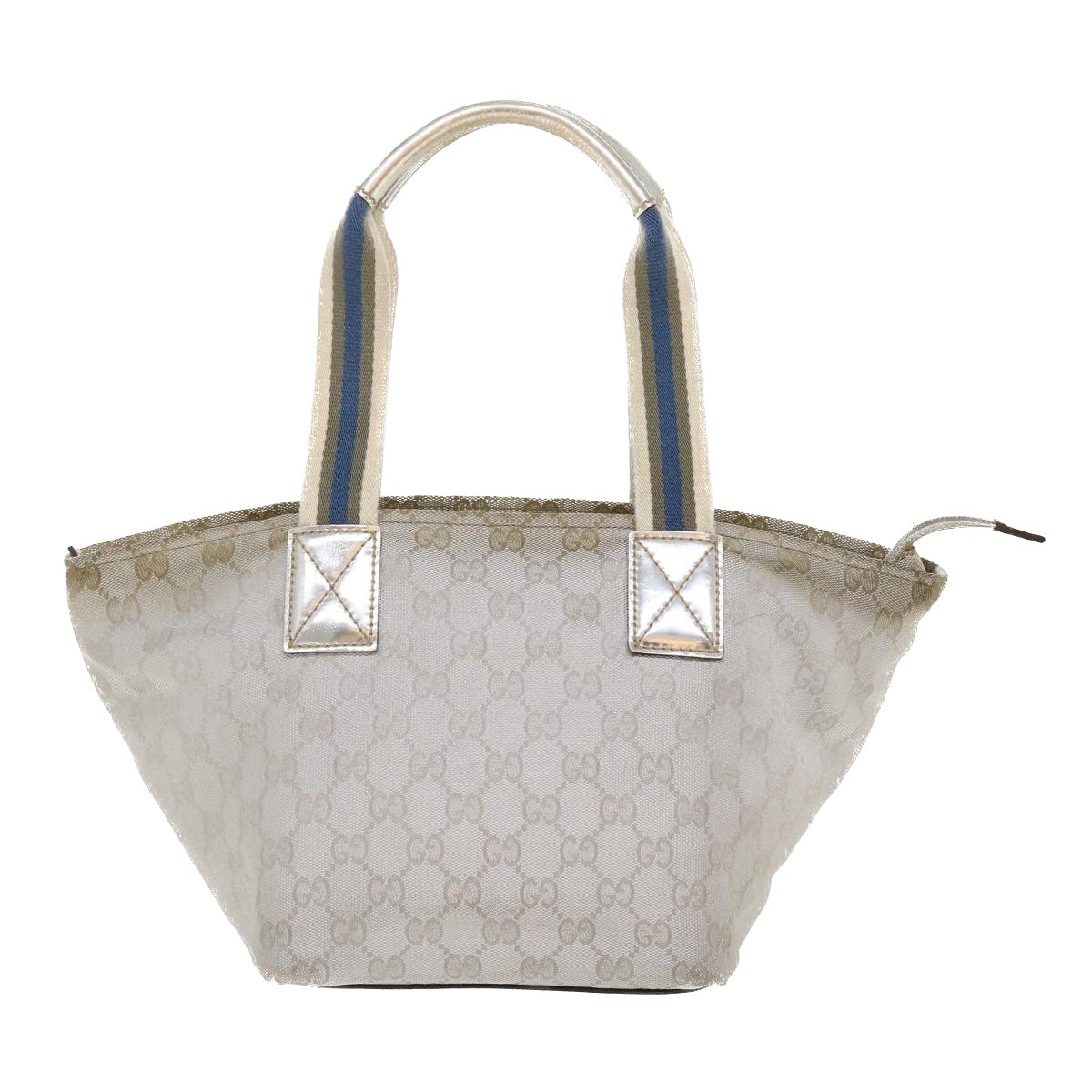GUCCI GG Canvas Sherry Line Tote Bag Silver Blue gray 131223 yt974