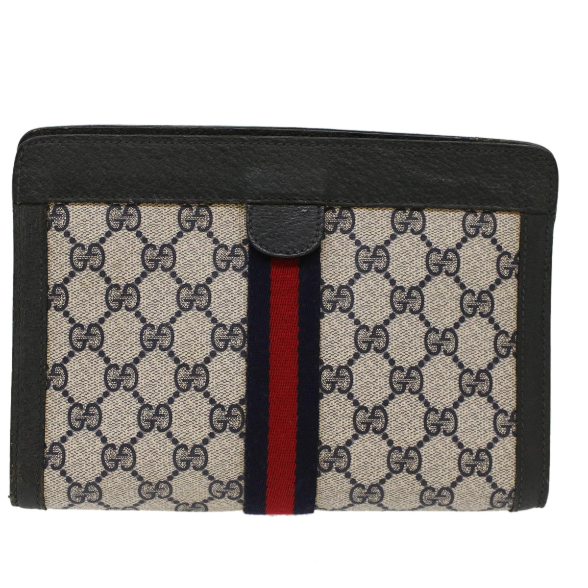 GUCCI GG Canvas Sherry Line Clutch Bag Gray Red Navy 89.01.001 yk7814