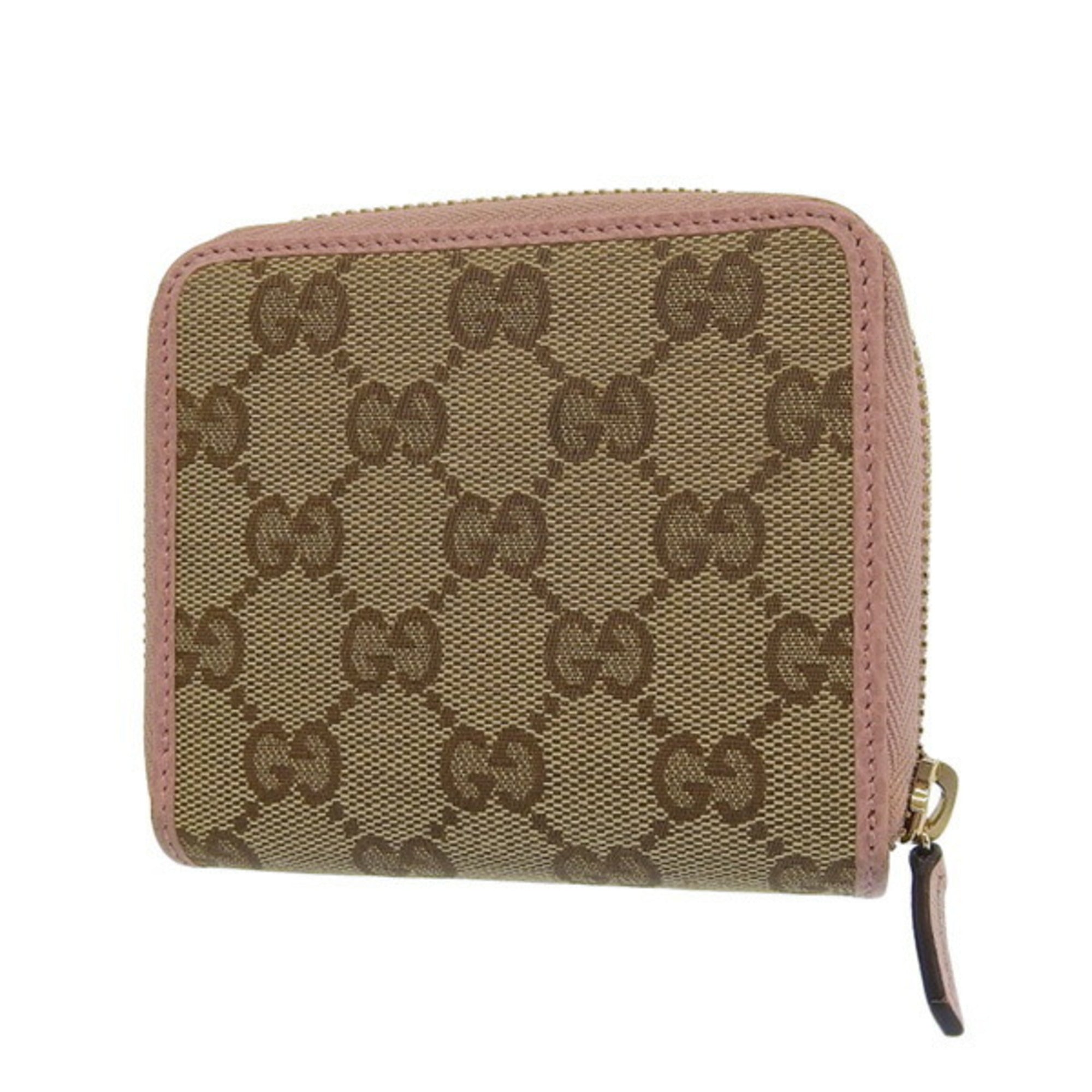 GUCCI GG Canvas Leather Round Bifold Wallet 346056 BeigePink Women's