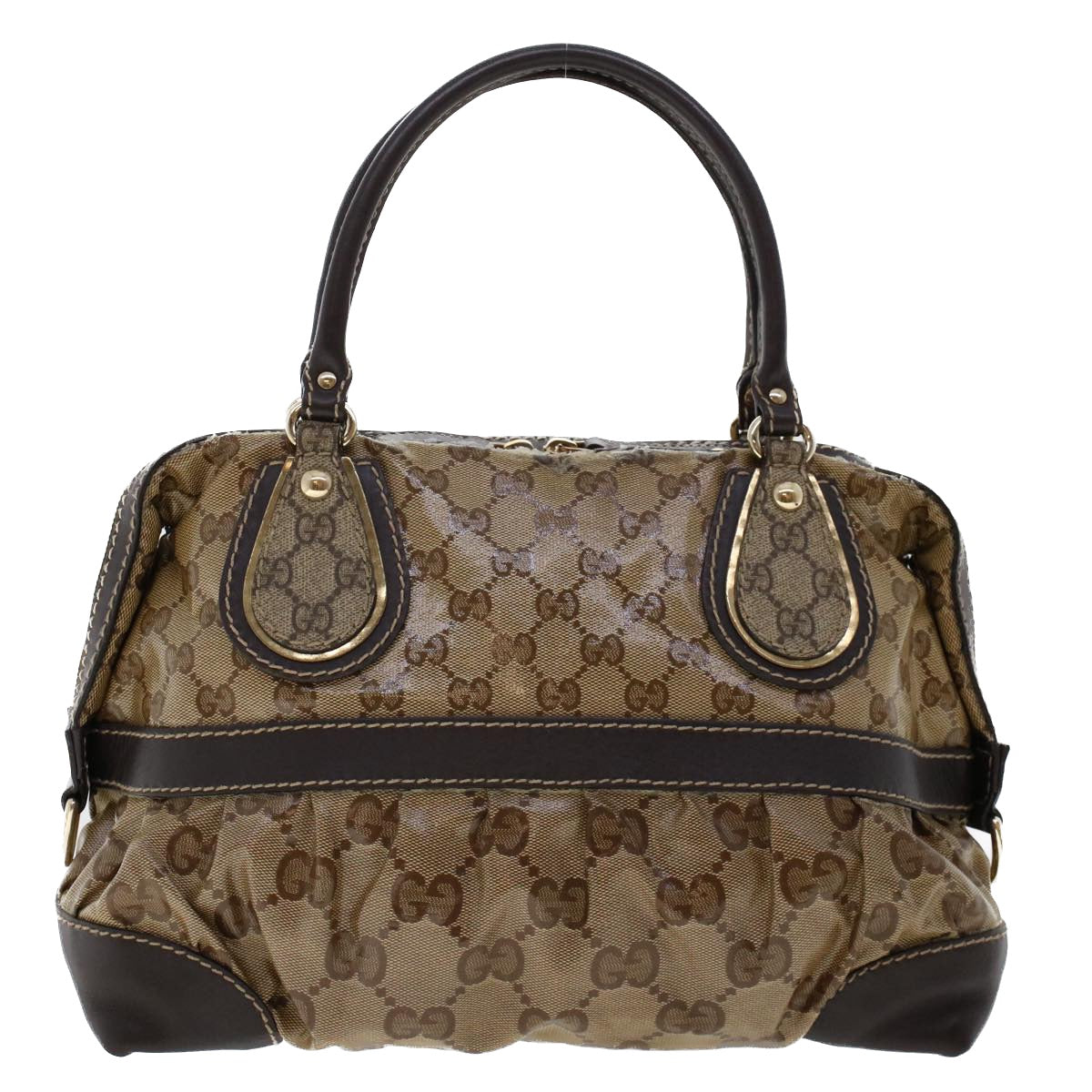 GUCCI GG Canvas Hand Bag Coated Canvas Beige Dark Brown 223962 hk739