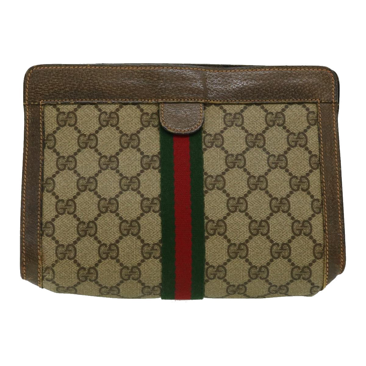 GUCCI GG Canvas Web Sherry Line Clutch Bag Beige Green Red th2821